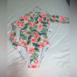 George Swimsuit Long Sleeved Junior Fit Sz Med Girls Orchid & Leaves Print